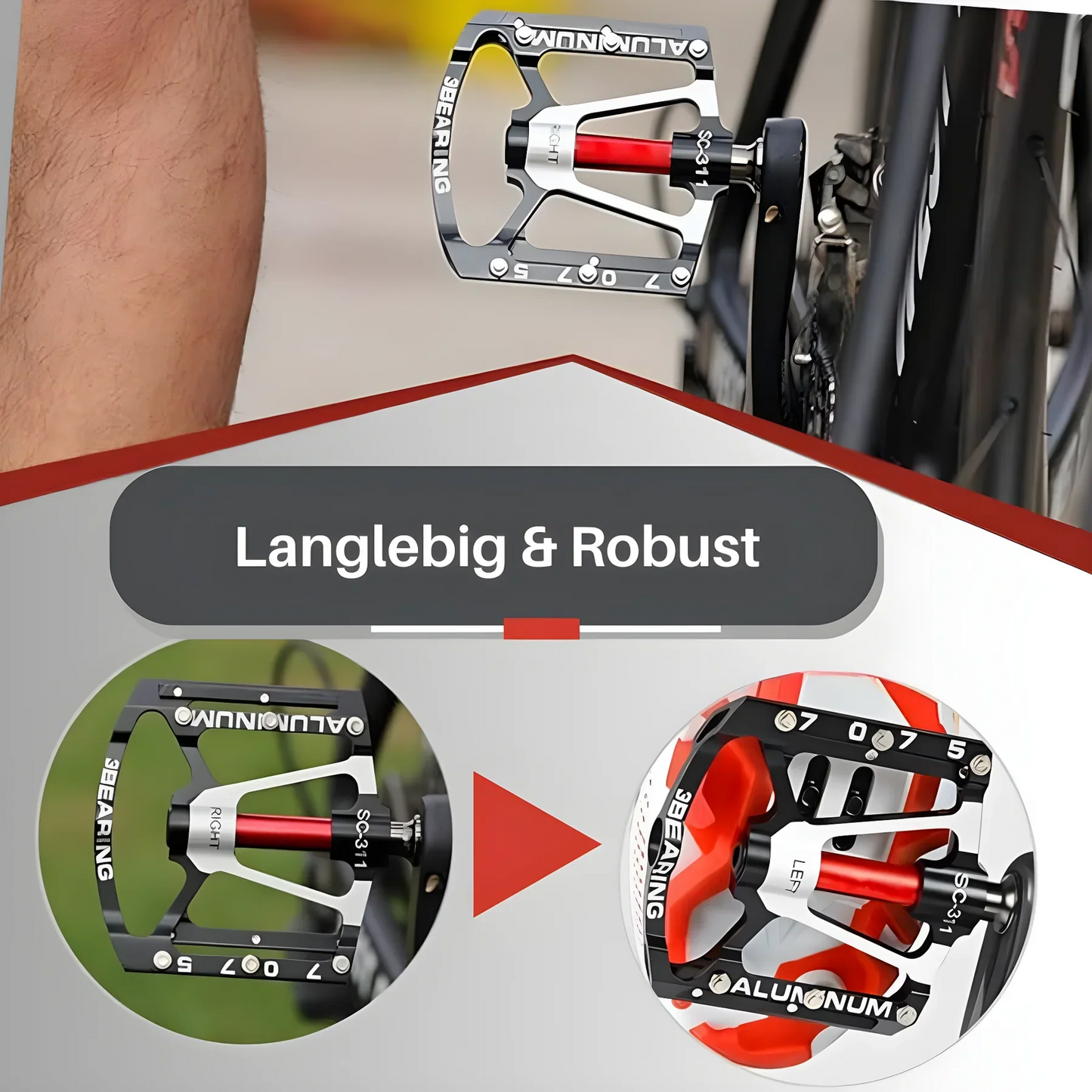 Wytrzymałe pedały rowerowe z lekkiego stopu metali z antypoślizgową powierzchnią