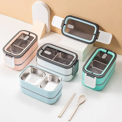 Dwuwarstwowy Bento Lunchbox ze Stali Nierdzewnej z Pokrywką