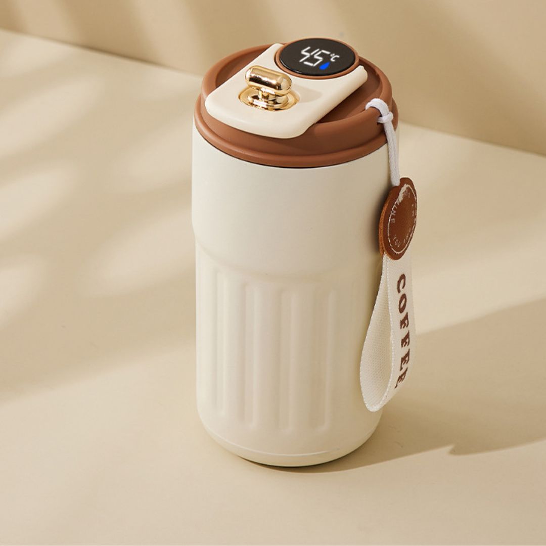 Stalowy Kubek do Kawy ze Wskaźnikiem Temperatury LED 450 ml