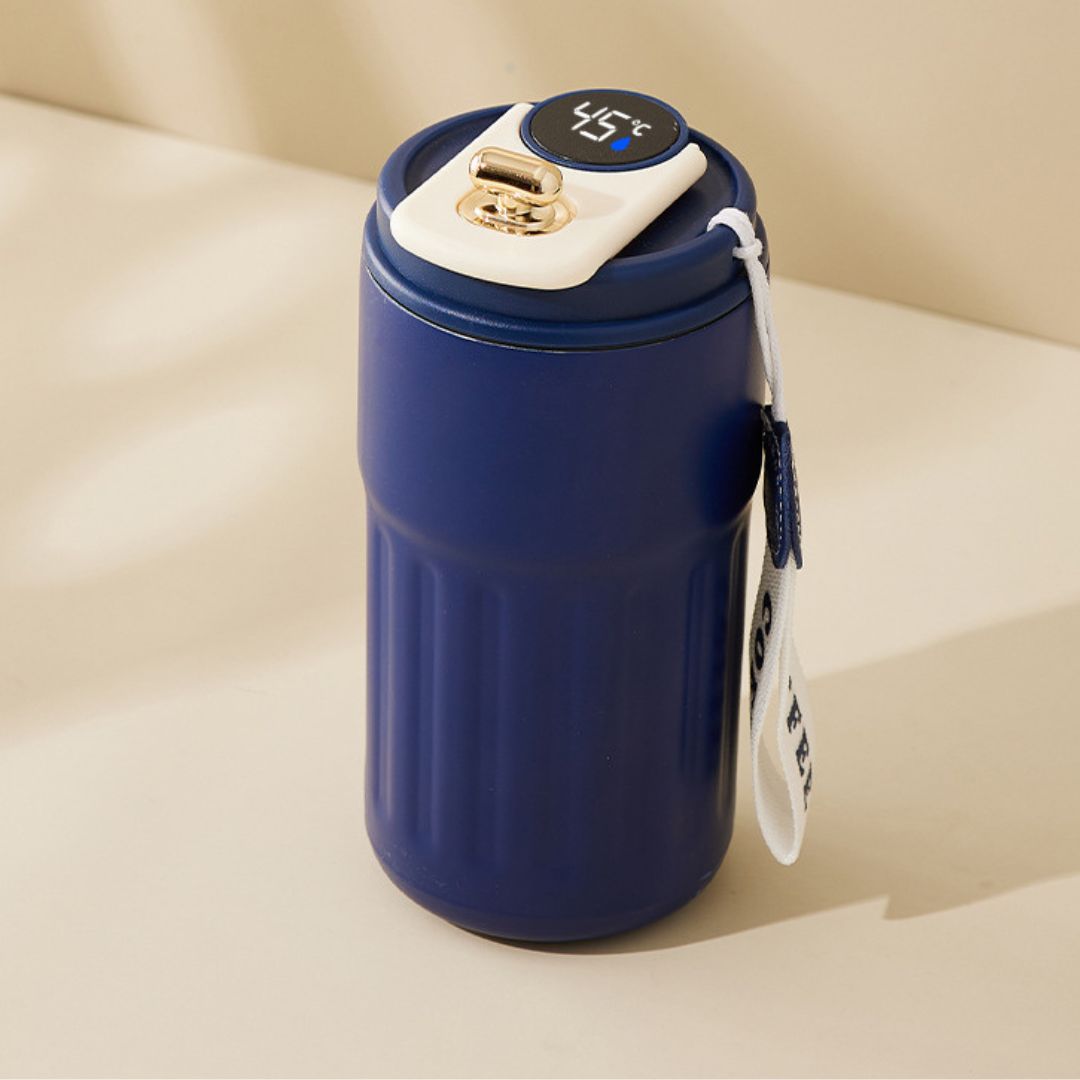 Stalowy Kubek do Kawy ze Wskaźnikiem Temperatury LED 450 ml