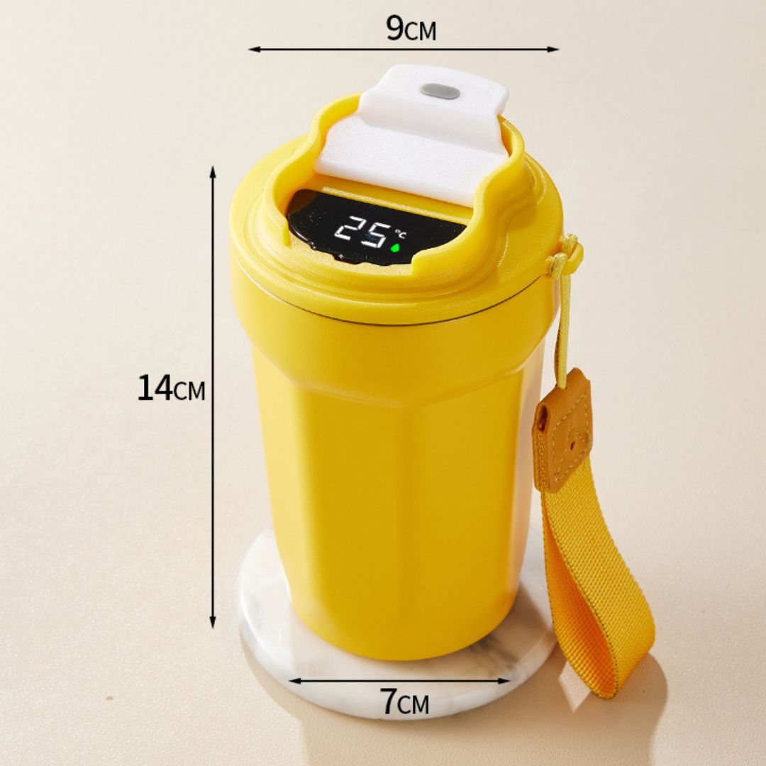 Stalowy Kubek do Kawy ze Wskaźnikiem Temperatury LED 450 ml