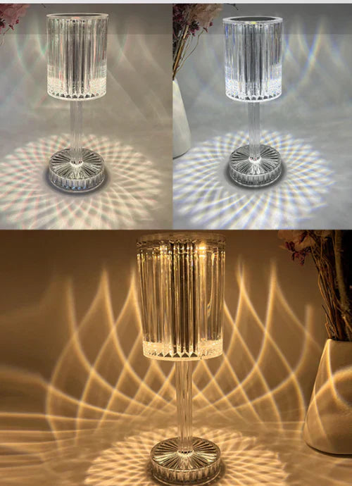 Przyciemniana lampka stołowa z kryształami o nowoczesnym designie