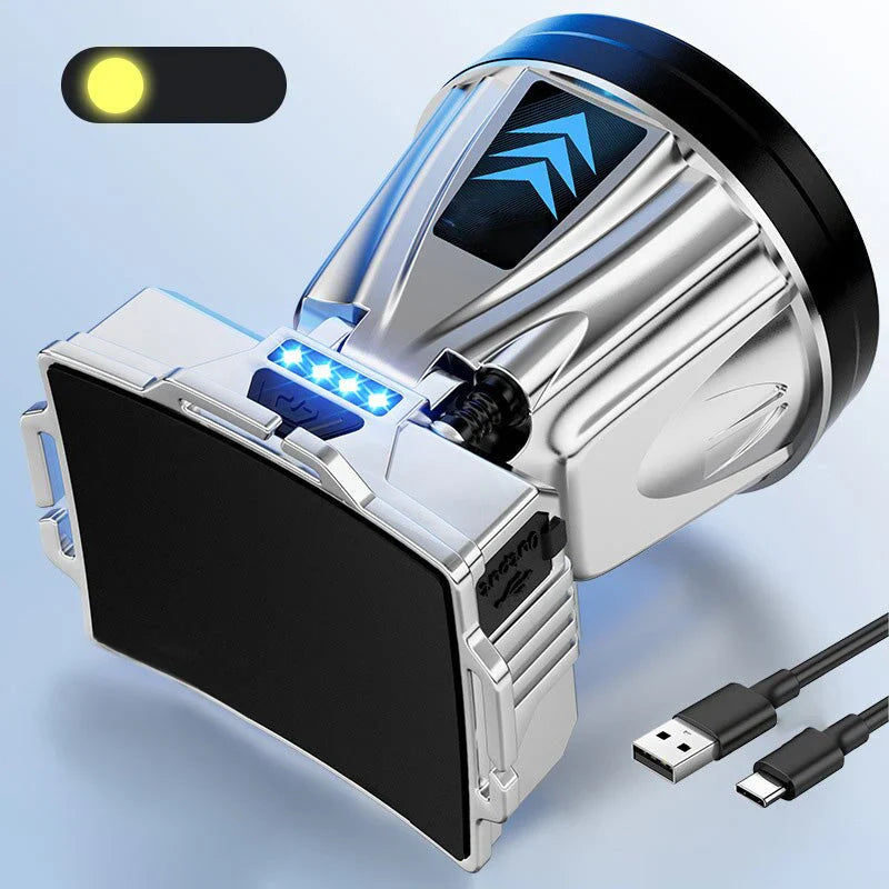 Szerokokątna Latarka Czołowa LED z Funkcją Powerbanku i portem USB do Ladowania