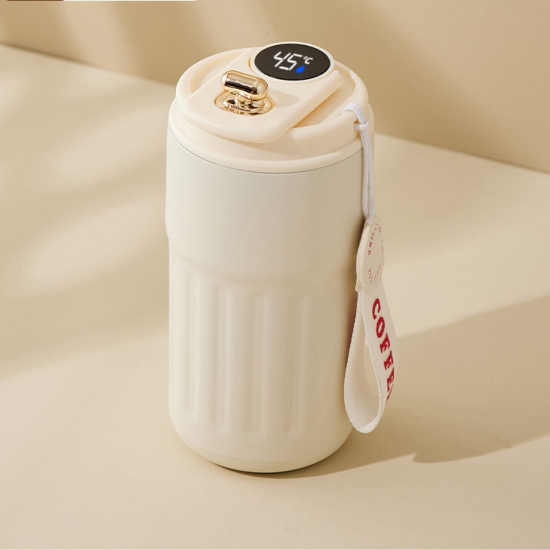 Stalowy Kubek do Kawy ze Wskaźnikiem Temperatury LED 450 ml