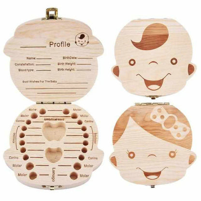 Drewniane Pudełko na Ząbki na Cenne Wspomnienia – z Miejscem na Zęby Mleczne i Dane Osobiste