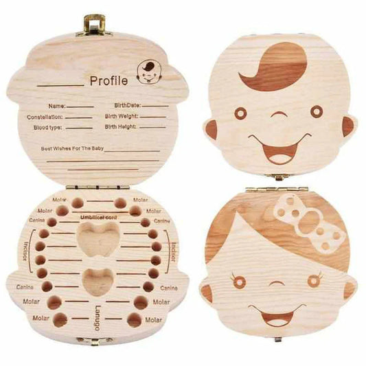Drewniane Pudełko na Ząbki na Cenne Wspomnienia – z Miejscem na Zęby Mleczne i Dane Osobiste