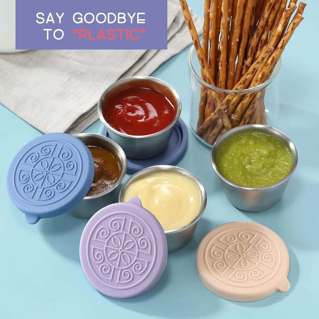 Zamykane miseczki do sosu ze stali nierdzewnej (zestaw 6 sztuk)