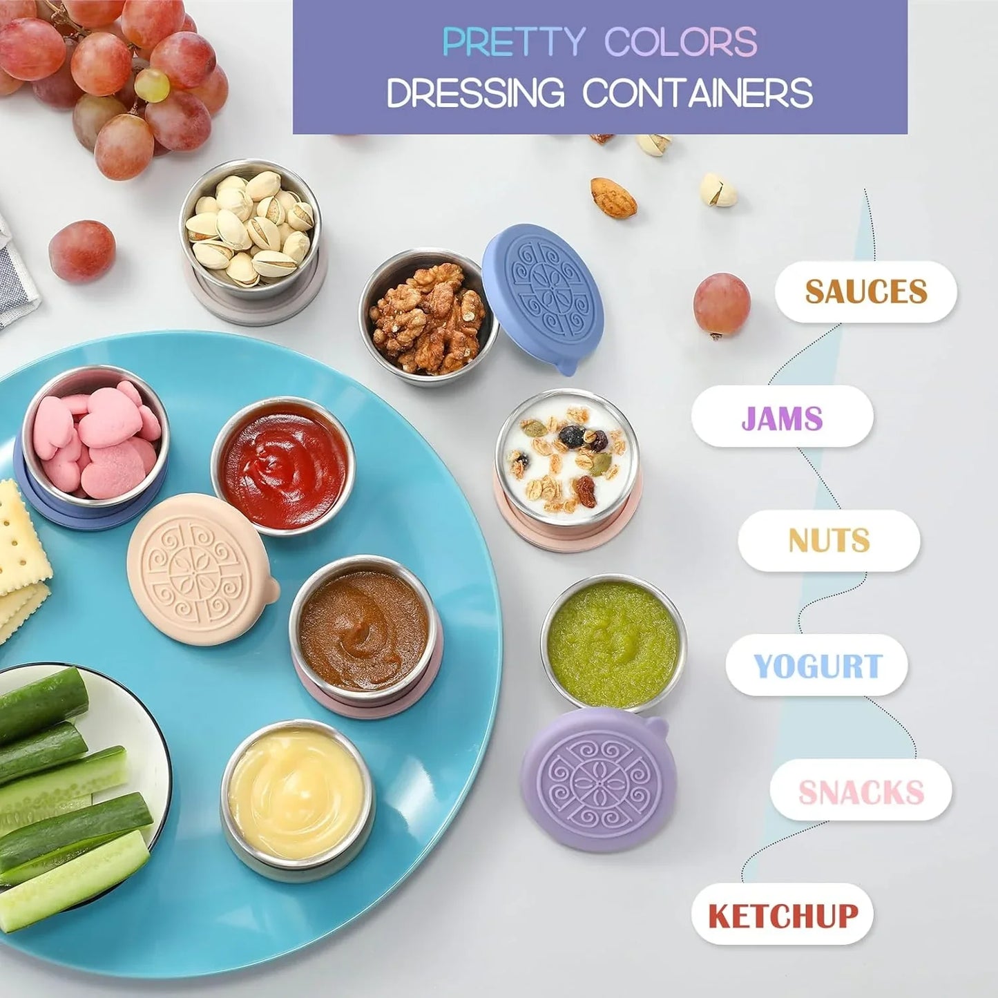 Zamykane miseczki do sosu ze stali nierdzewnej (zestaw 6 sztuk)