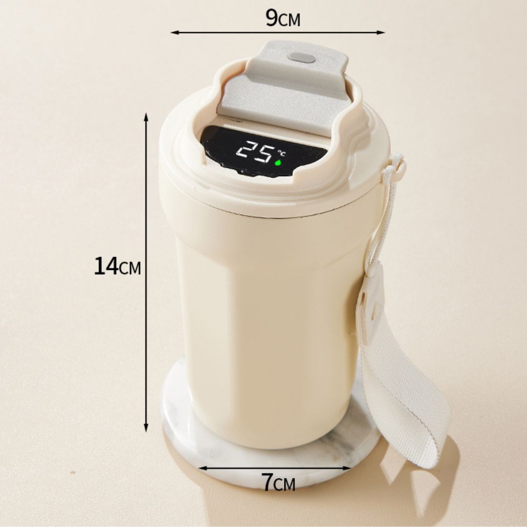 Stalowy Kubek do Kawy ze Wskaźnikiem Temperatury LED 450 ml