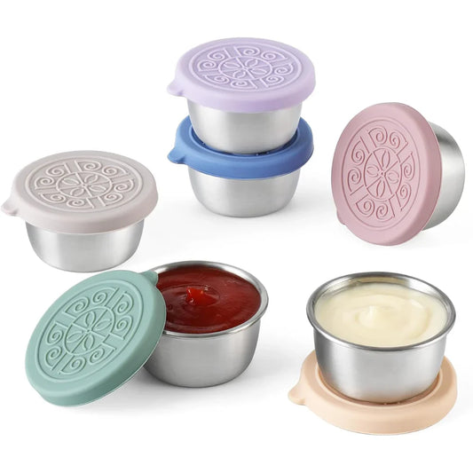 Zamykane miseczki do sosu ze stali nierdzewnej (zestaw 6 sztuk)