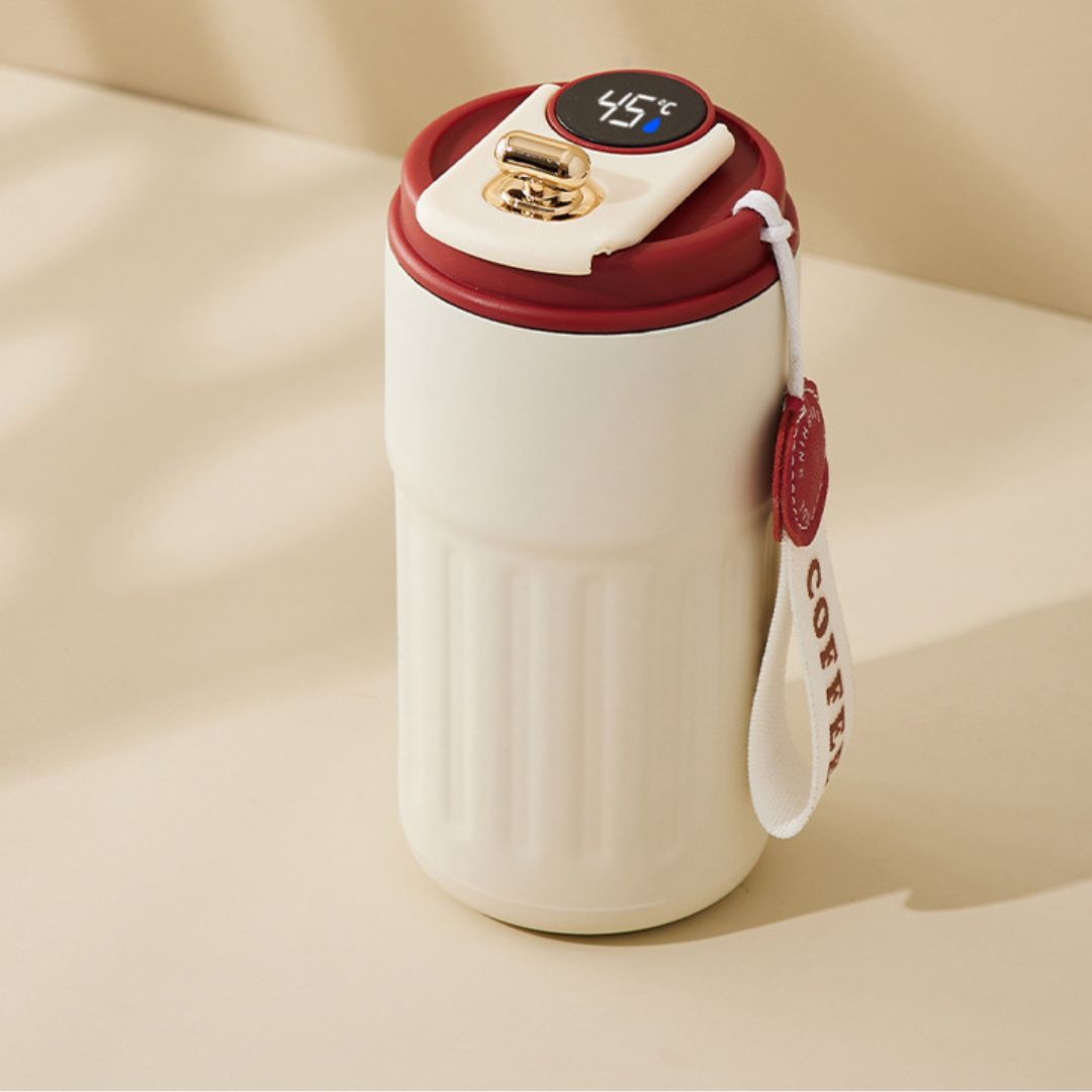 Stalowy Kubek do Kawy ze Wskaźnikiem Temperatury LED 450 ml