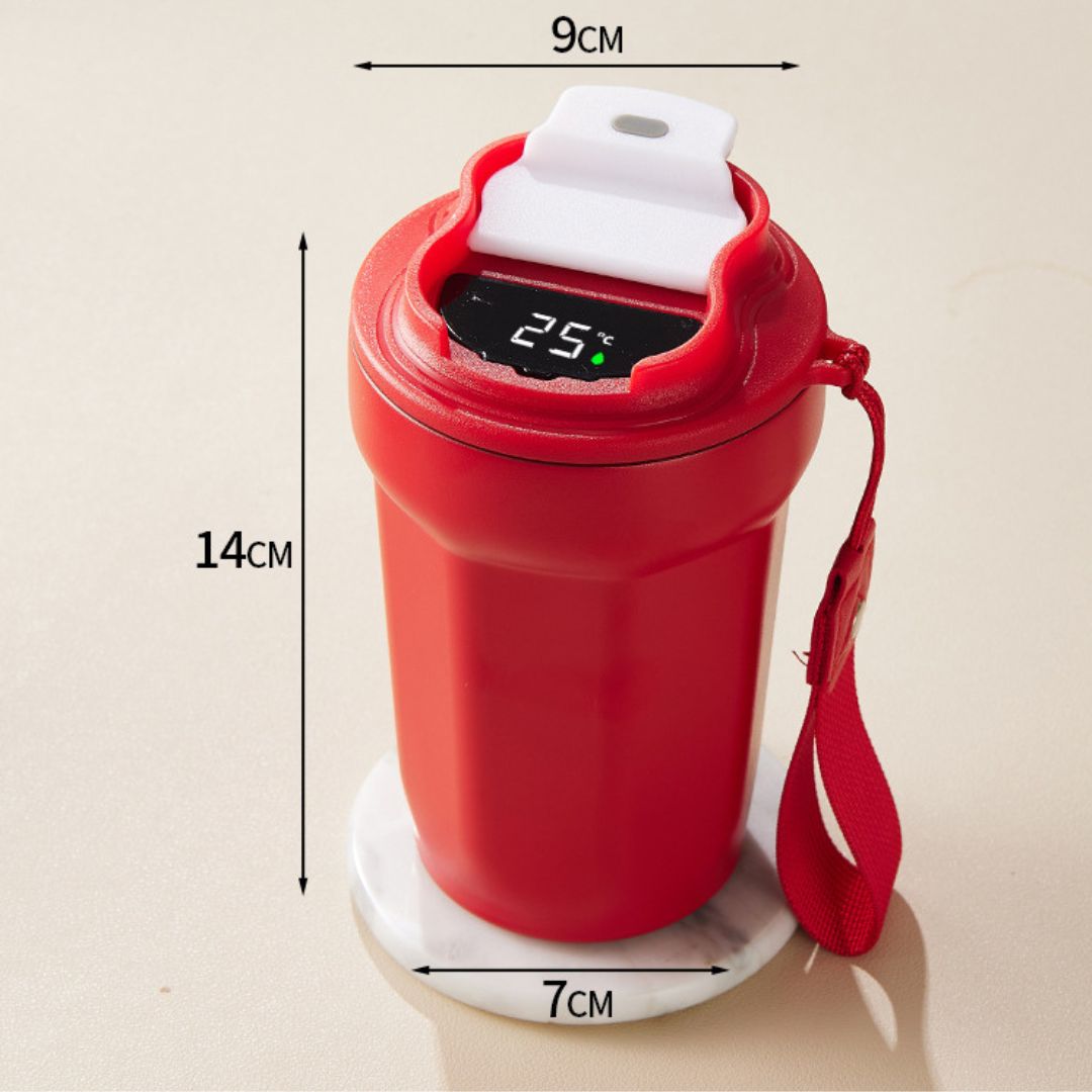 Stalowy Kubek do Kawy ze Wskaźnikiem Temperatury LED 450 ml