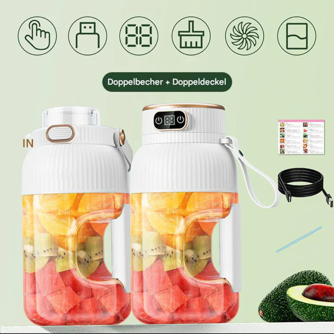 Przenośny Wielofunkcyjny Blender z Podwójną Pokrywką i Funkcją Ładowania USB – do Smoothie i Przechowywania Żywności
