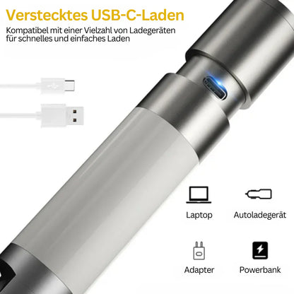 Latarka LED z wielokolorowymi filtrami – Ładowalna latarka USB-C z funkcją kempingową i awaryjną