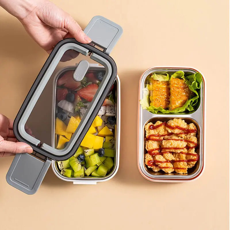 Dwuwarstwowy Bento Lunchbox ze Stali Nierdzewnej z Pokrywką