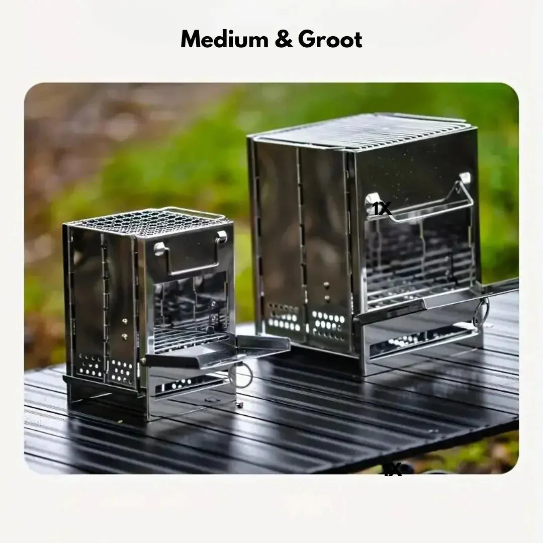 Składany stalowy piecyk na drewno – Przenośna kuchenka turystyczna do gotowania na zewnątrz