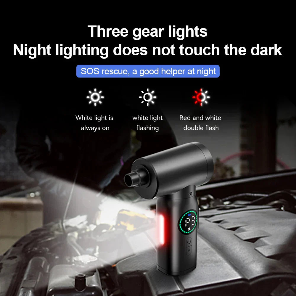 Przenośny odkurzacz i dmuchawa 2 w 1 z sprężonym powietrzem i lampką LED (7500 mAh)