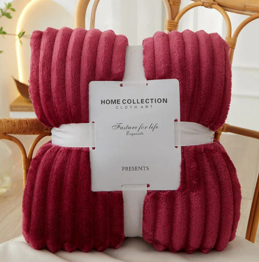 Szeroki Pasiasty Koc Flanelowy z Polaru