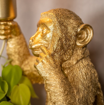 Elegancka Złota Małpka z Kwiatem na Lampce