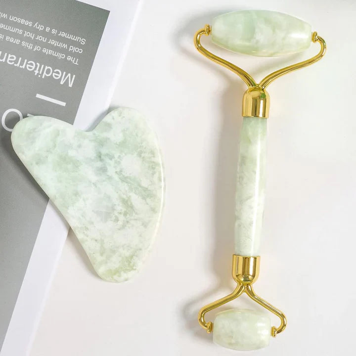 Zestaw Instant Glow Gua Sha & Roller Jadeitowy | dla Promiennej Skóry i Naturalnego Relaksu