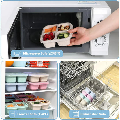 Pojemniki na posiłki w stylu Bento z 4 przegrodami w zestawie 4 sztuk – Trwałe i Praktyczne