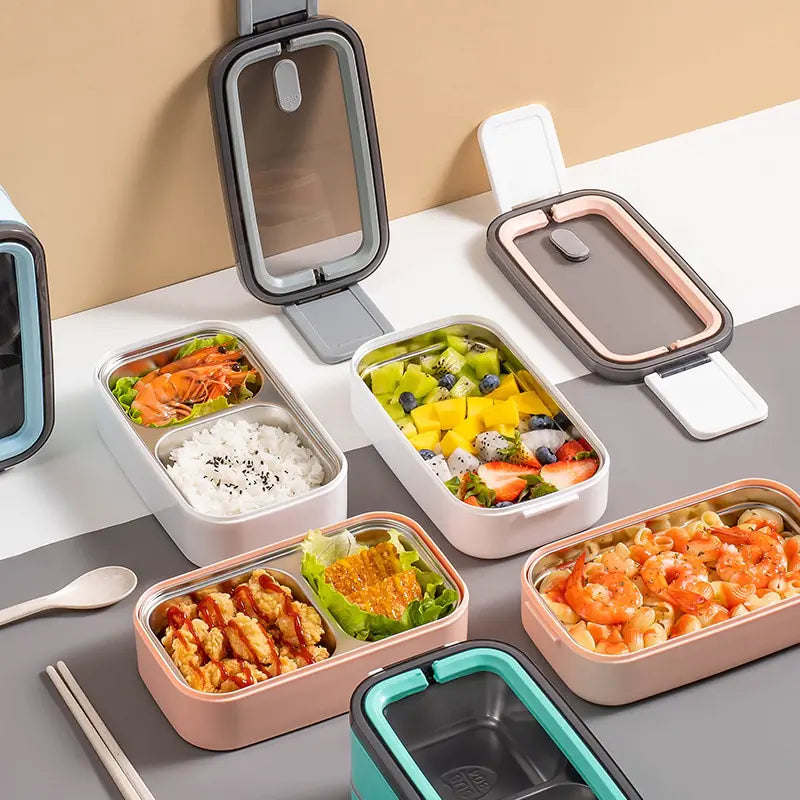 Dwuwarstwowy Bento Lunchbox ze Stali Nierdzewnej z Pokrywką