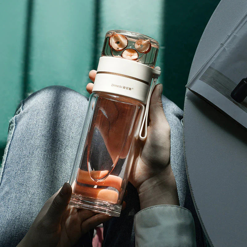 Szklana Butelka z Podwójnymi Ściankami z Sitkiem i Zaparzaczem do Herbaty