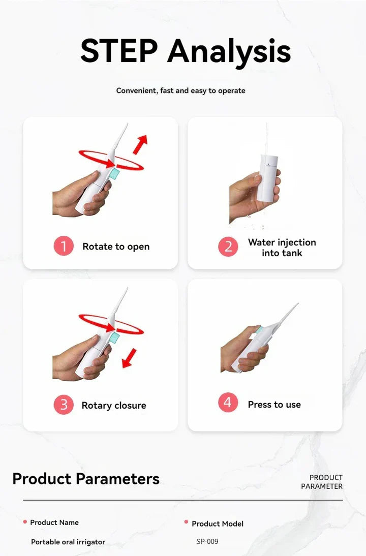Przenośny irygator do zębów o wysokim ciśnieniu – profesjonalny czyścik do zębów z płukaniem ust
