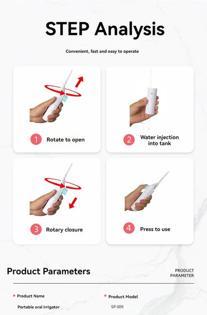 Przenośny irygator do zębów o wysokim ciśnieniu – profesjonalny czyścik do zębów z płukaniem ust